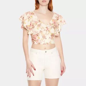 Forever 21 Floral Cream Crop Top